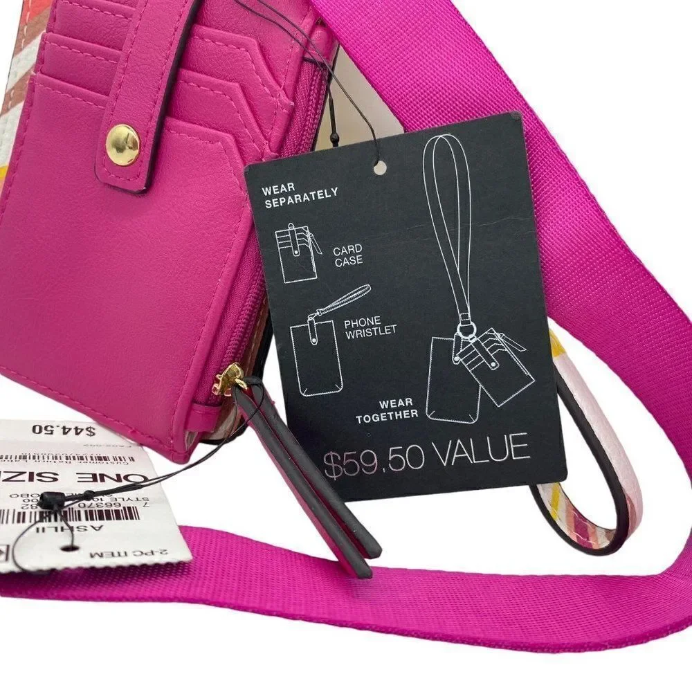 INC International Concepts Womens Ashlii Pink Lanyard Card Case Phone Wallet